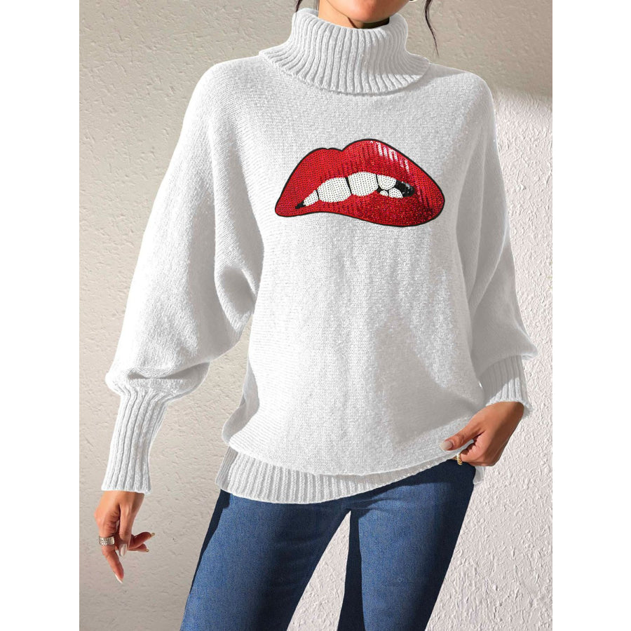 Lip Turtleneck Long Sleeve Sweater Apparel and Accessories