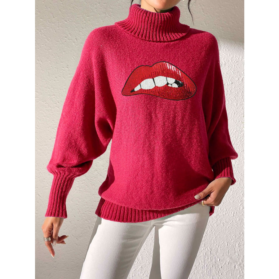 Lip Turtleneck Long Sleeve Sweater Apparel and Accessories