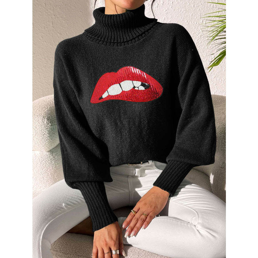 Lip Turtleneck Long Sleeve Sweater Apparel and Accessories