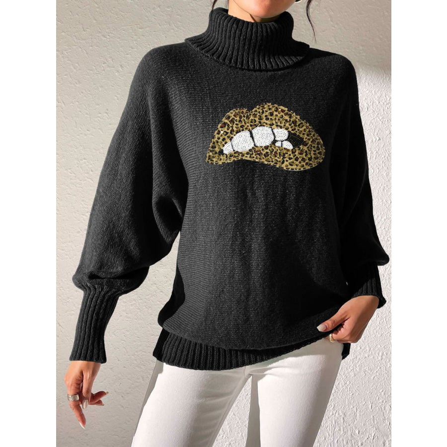 Lip Turtleneck Long Sleeve Sweater Apparel and Accessories