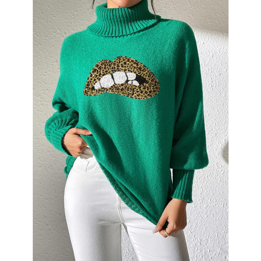 Lip Turtleneck Long Sleeve Sweater Apparel and Accessories