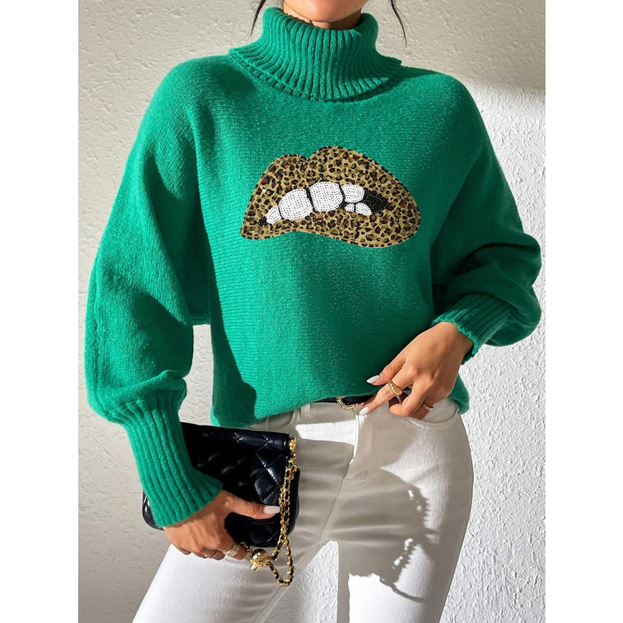 Lip Turtleneck Long Sleeve Sweater Apparel and Accessories