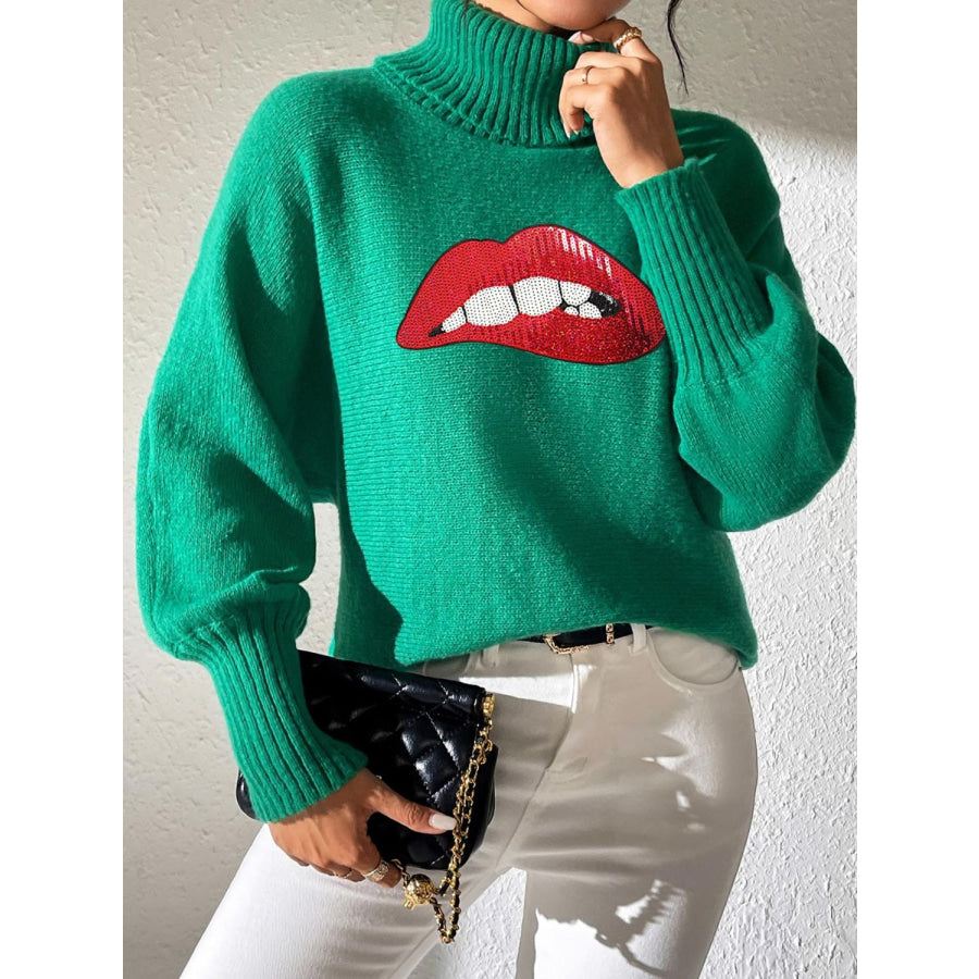 Lip Turtleneck Long Sleeve Sweater Apparel and Accessories