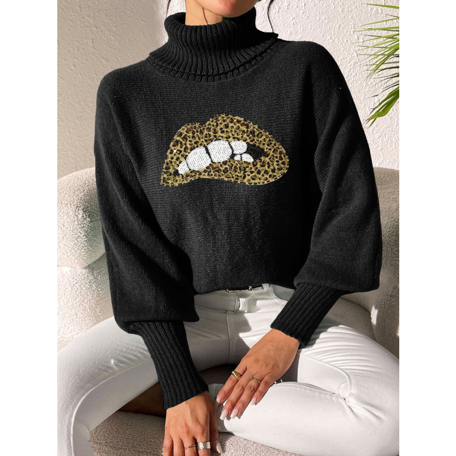 Lip Turtleneck Long Sleeve Sweater Apparel and Accessories