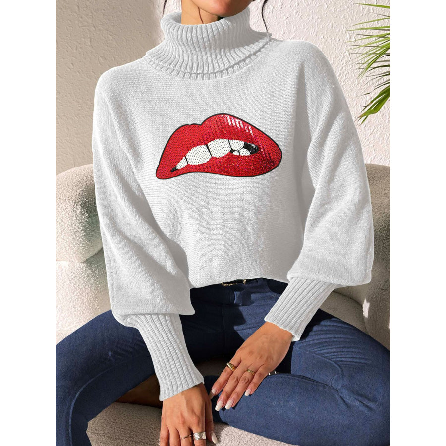 Lip Turtleneck Long Sleeve Sweater Apparel and Accessories