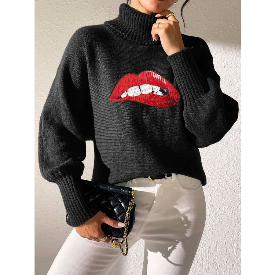 Lip Turtleneck Long Sleeve Sweater Apparel and Accessories