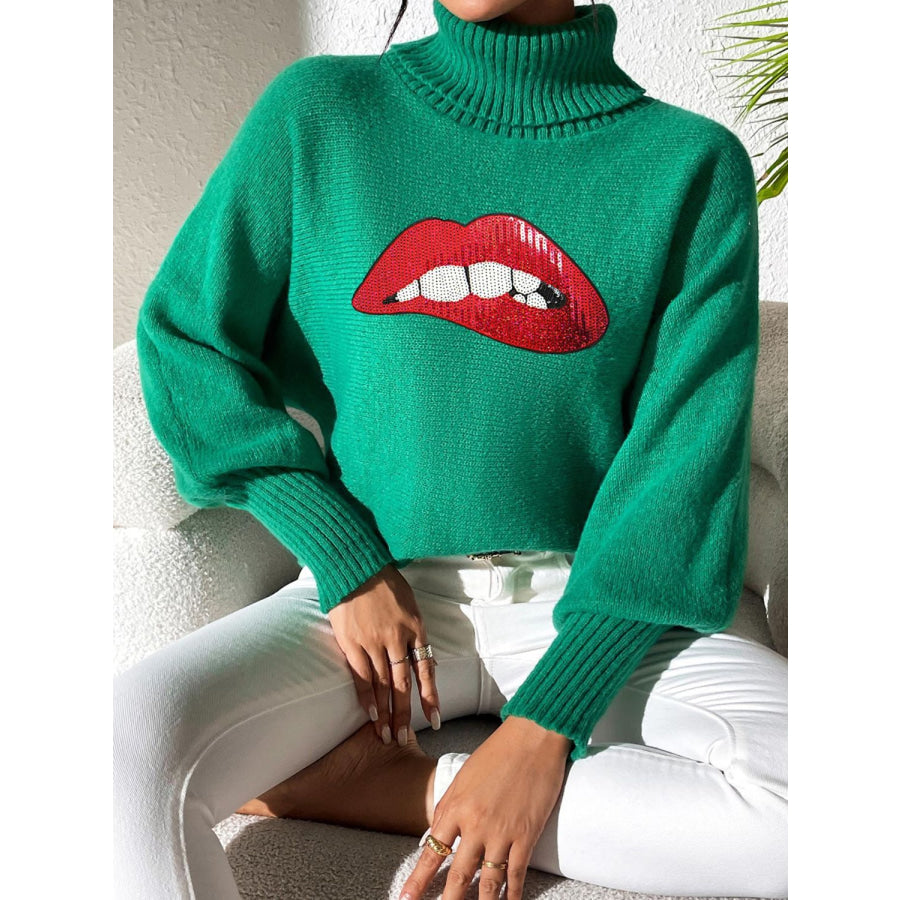 Lip Turtleneck Long Sleeve Sweater Apparel and Accessories