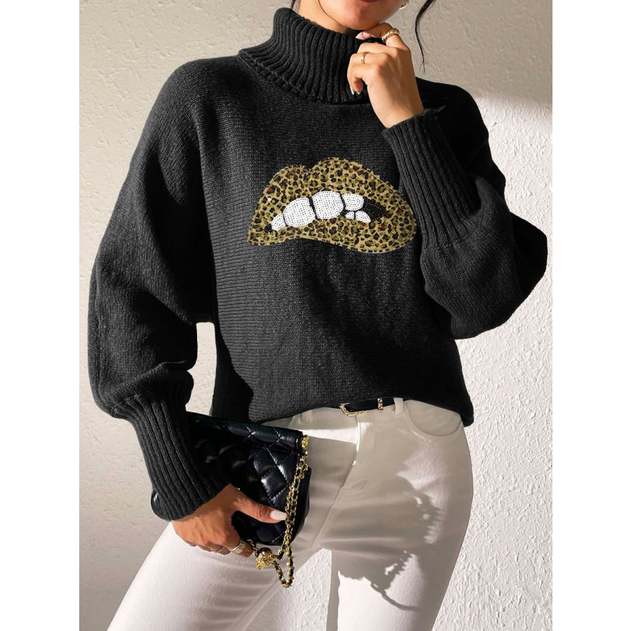 Lip Turtleneck Long Sleeve Sweater Deep/Black / S Apparel and Accessories