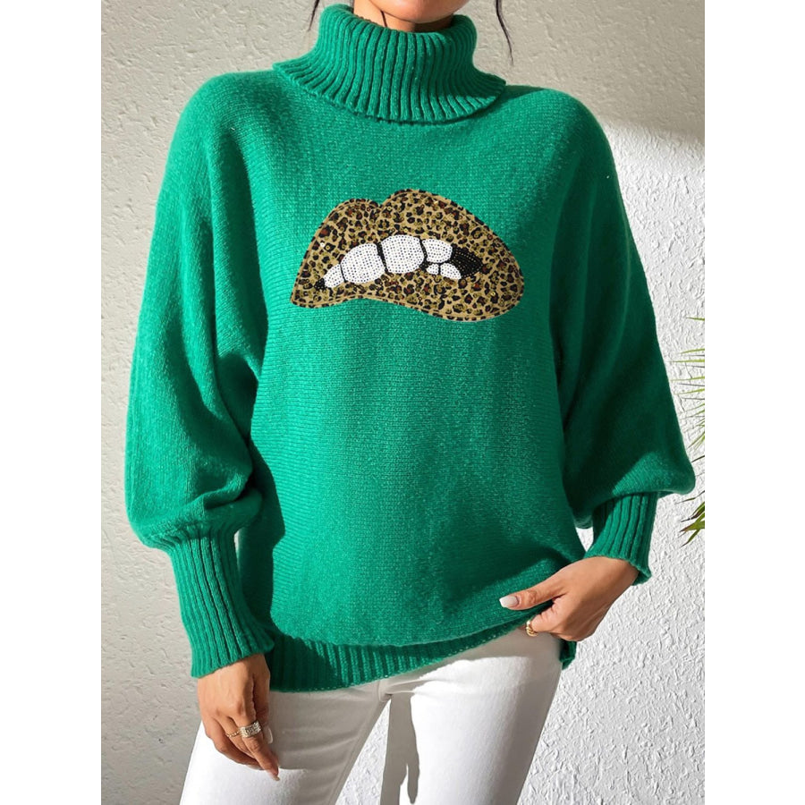 Lip Turtleneck Long Sleeve Sweater Grass/Green / S Apparel and Accessories