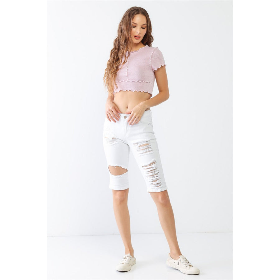 LITZ LA Distressed Bermuda Denim Shorts Apparel and Accessories