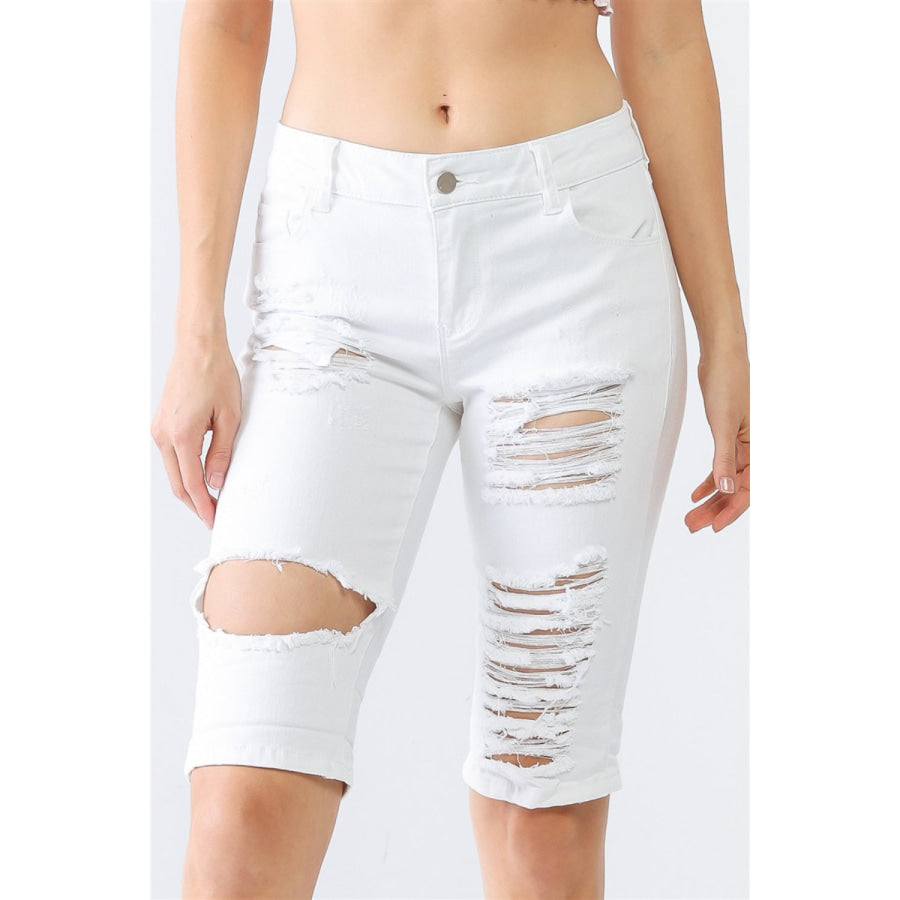 LITZ LA Distressed Bermuda Denim Shorts Apparel and Accessories