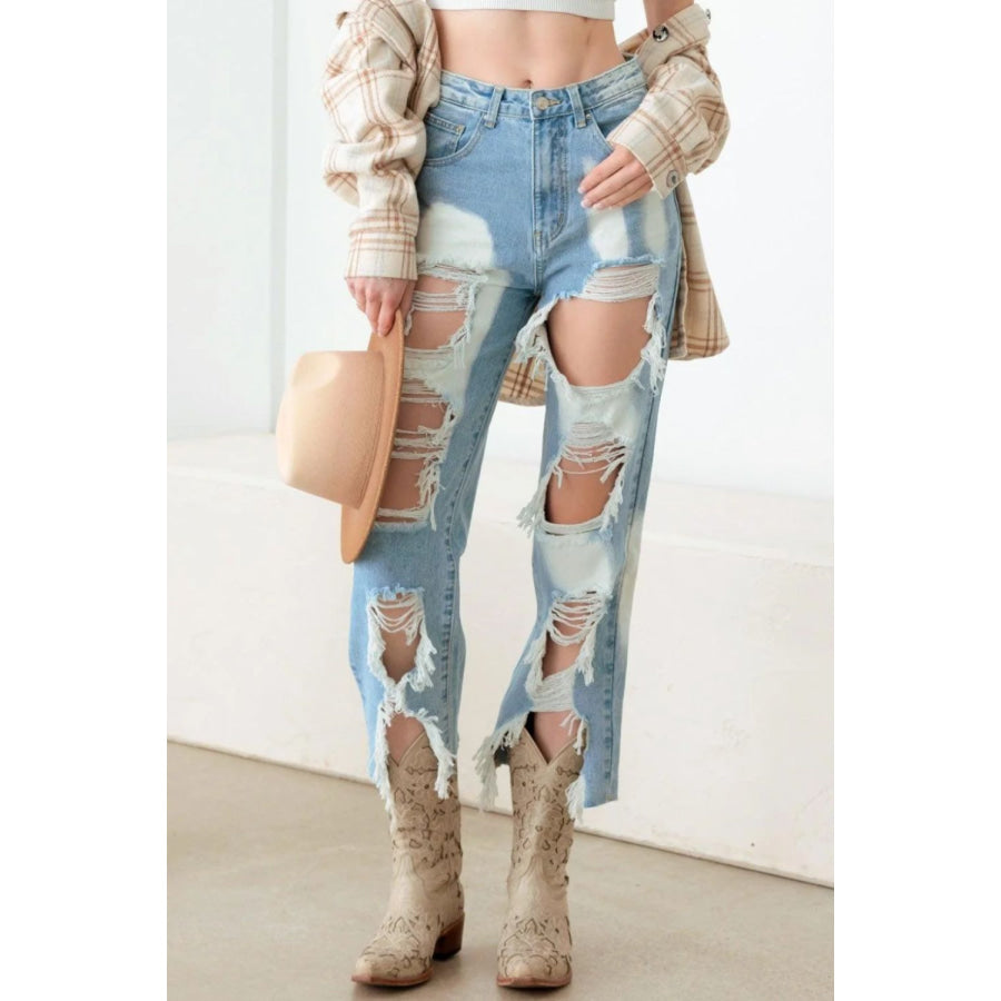 Litz La Frayed Cut Distressed Jeans Apparel and Accessories