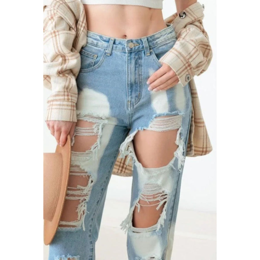 Litz La Frayed Cut Distressed Jeans Apparel and Accessories