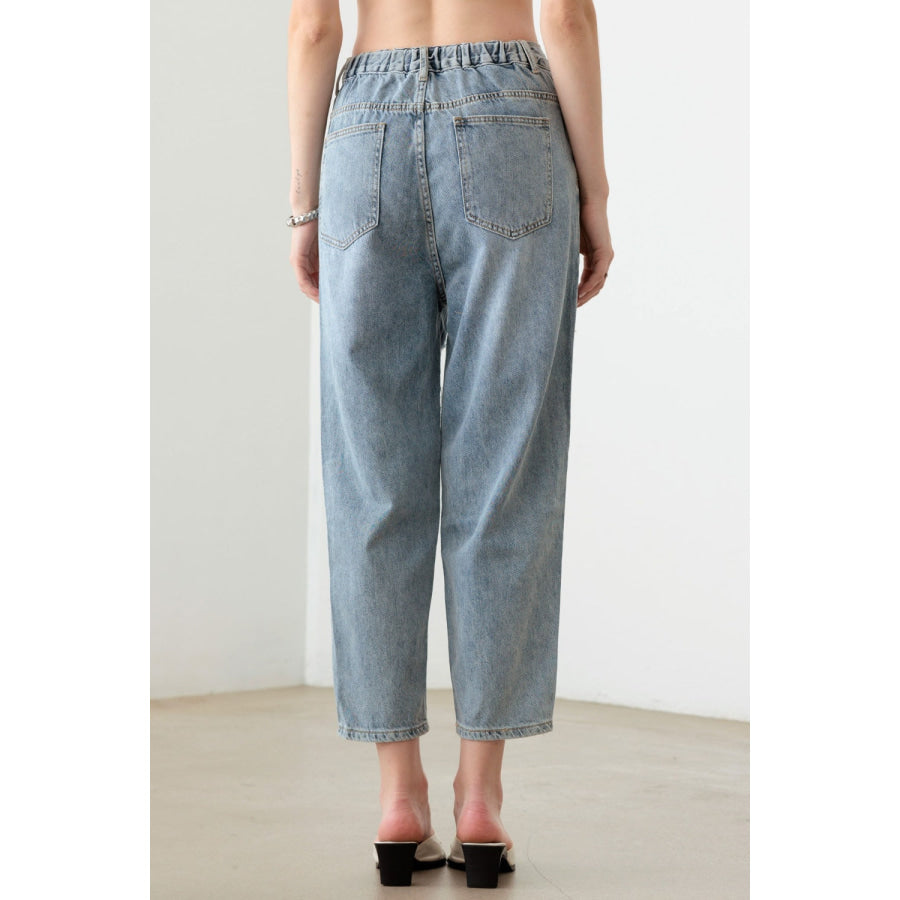 Litz La Washed Barrel Leg High Waist Distressed Jeans Apparel and Accessories