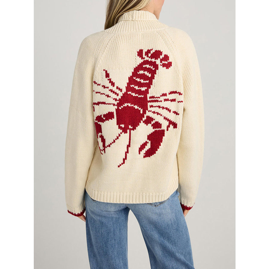 Lobster Button Up Long Sleeve Cardigan Burgundy / S Apparel and Accessories