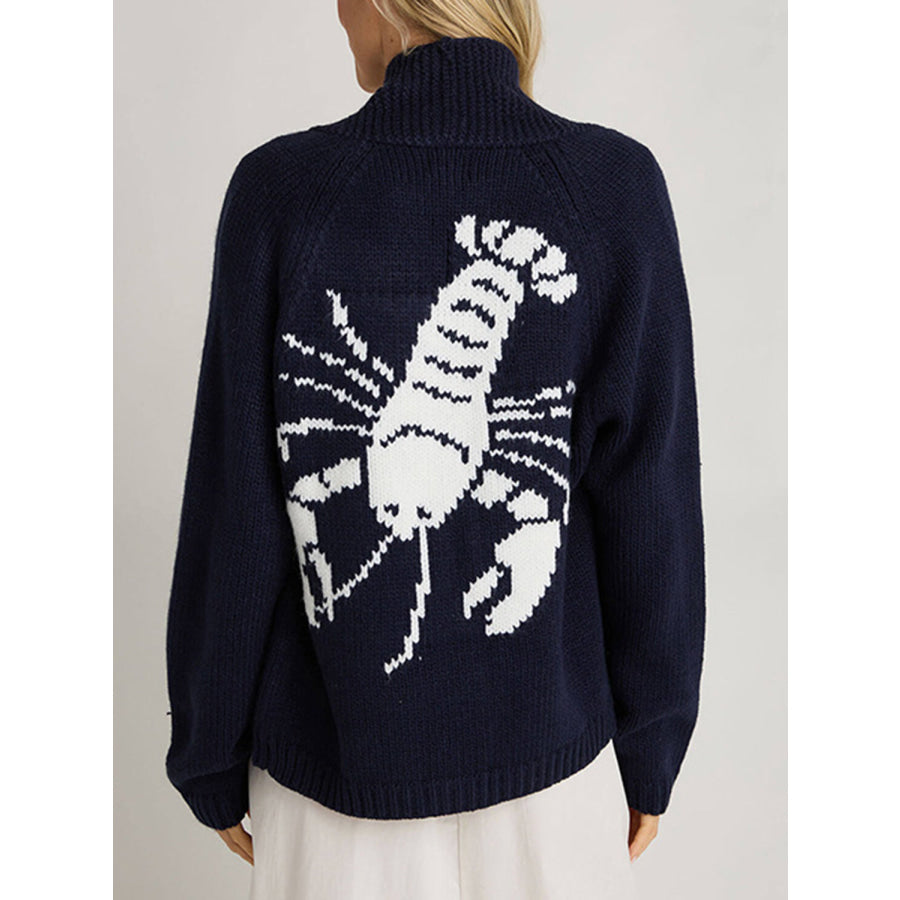 Lobster Button Up Long Sleeve Cardigan Dark Blue / S Apparel and Accessories