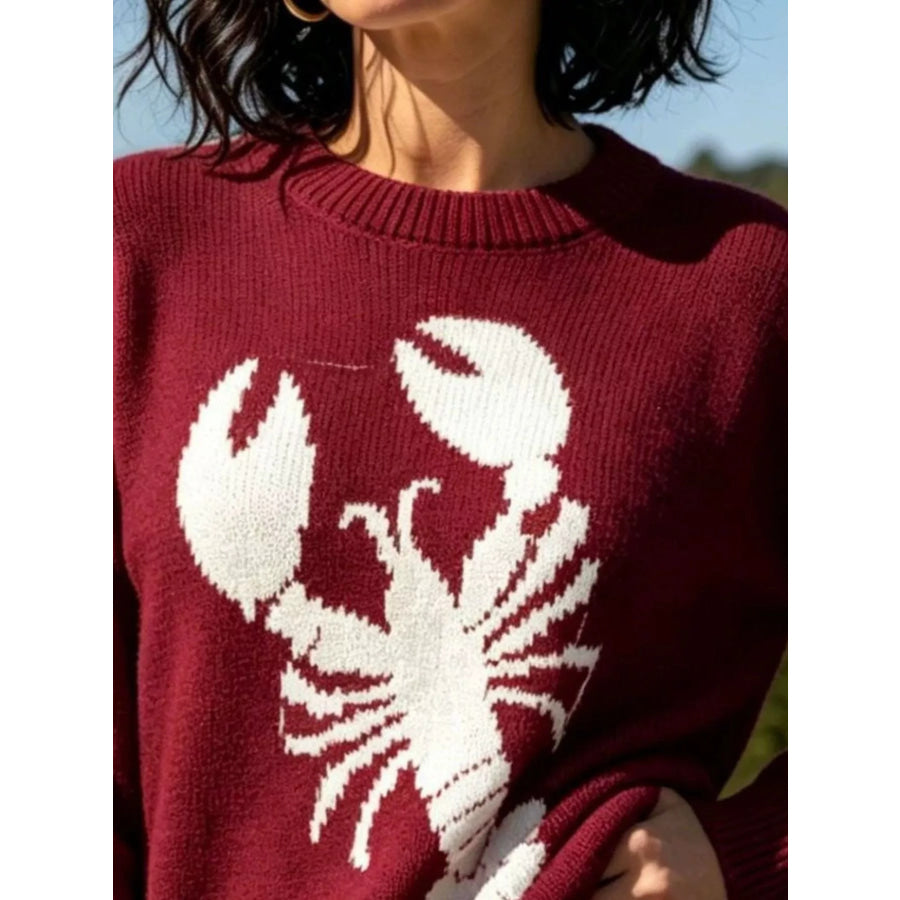 Lobster Graphic Crew Neck Sweater Apparel and Accessories