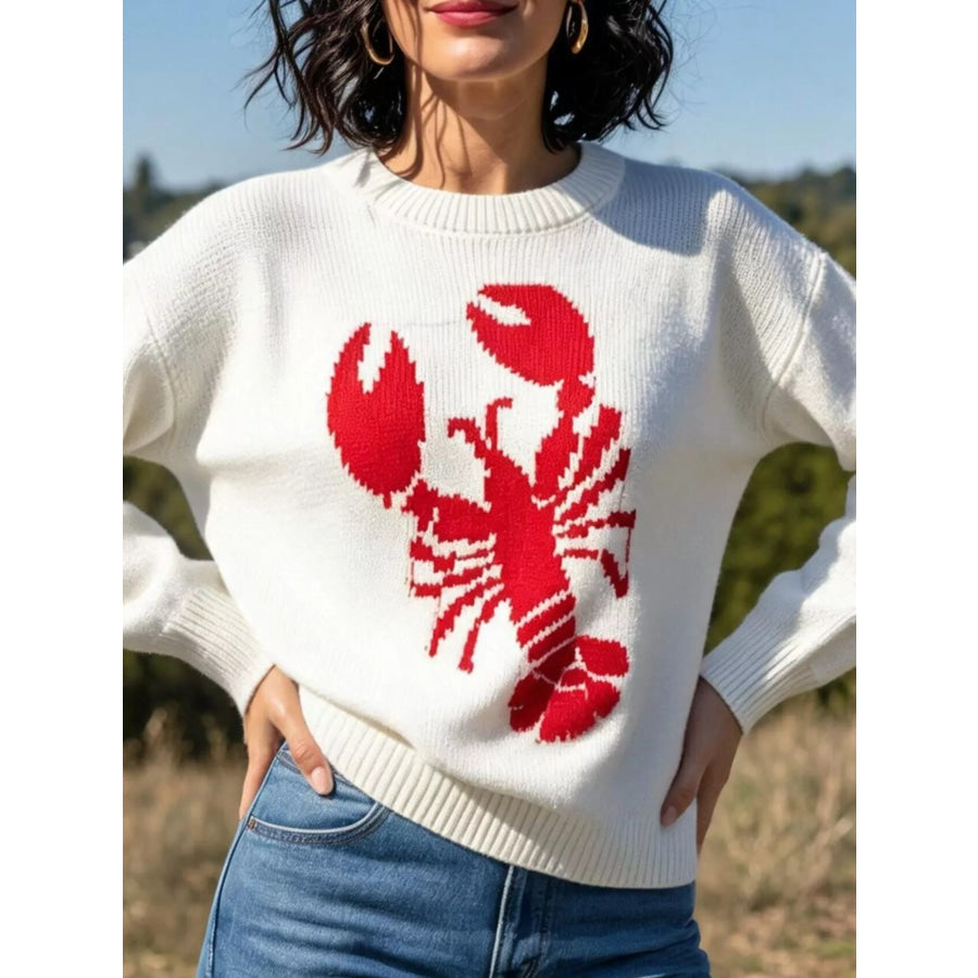 Lobster Graphic Crew Neck Sweater Apparel and Accessories