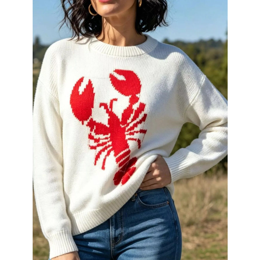Lobster Graphic Crew Neck Sweater Apparel and Accessories