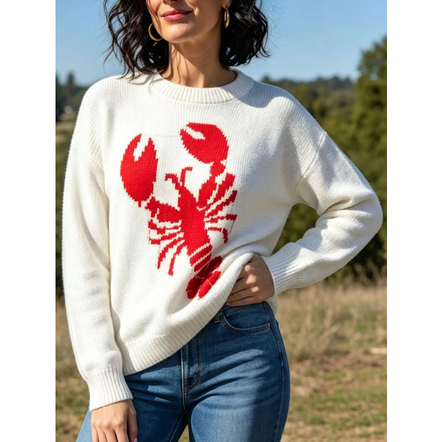 Lobster Graphic Crew Neck Sweater Apparel and Accessories