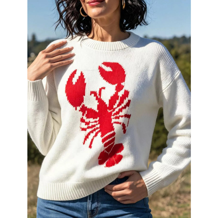 Lobster Graphic Crew Neck Sweater Apparel and Accessories