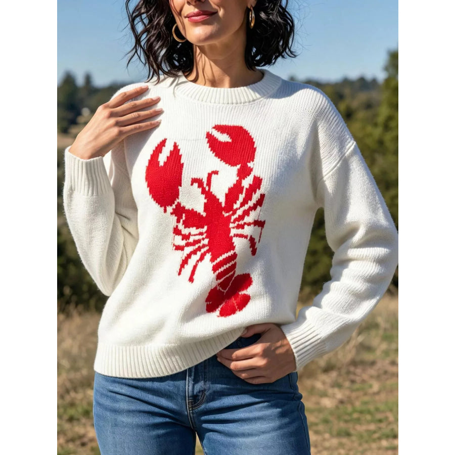 Lobster Graphic Crew Neck Sweater Apparel and Accessories
