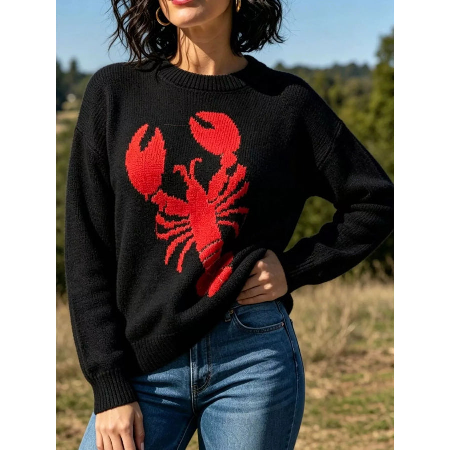 Lobster Graphic Crew Neck Sweater Black / S Apparel and Accessories