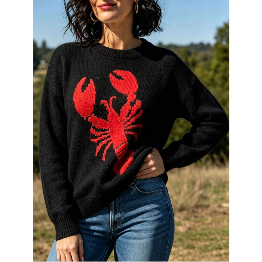 Lobster Graphic Crew Neck Sweater Black / S Apparel and Accessories