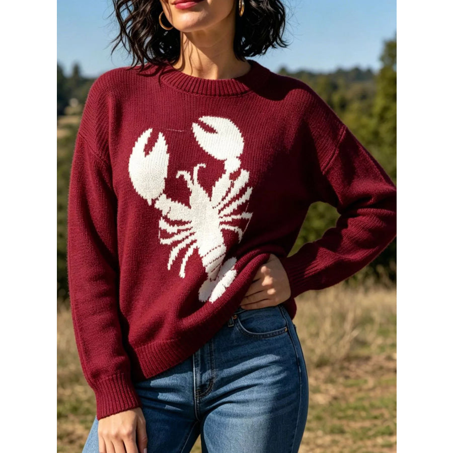 Lobster Graphic Crew Neck Sweater Deep Red / S Apparel and Accessories
