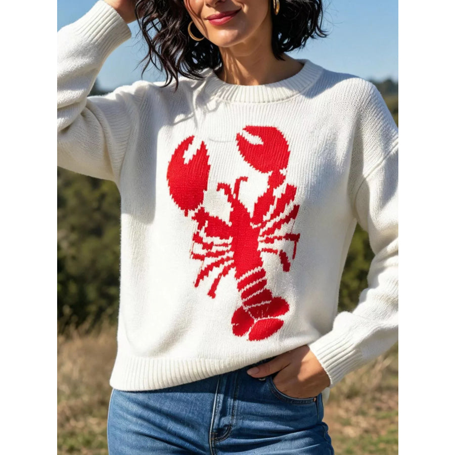 Lobster Graphic Crew Neck Sweater Off-white / S Apparel and Accessories