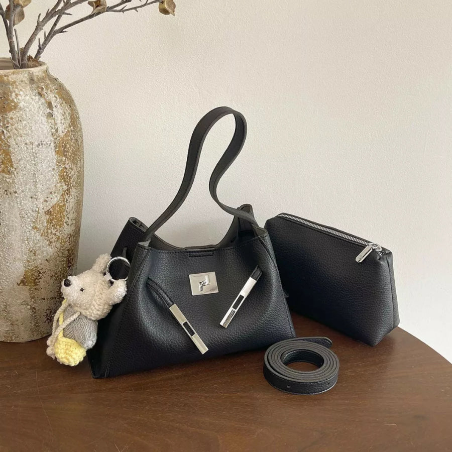 Lock Detail Crossbody Bag Black / One Size Apparel and Accessories