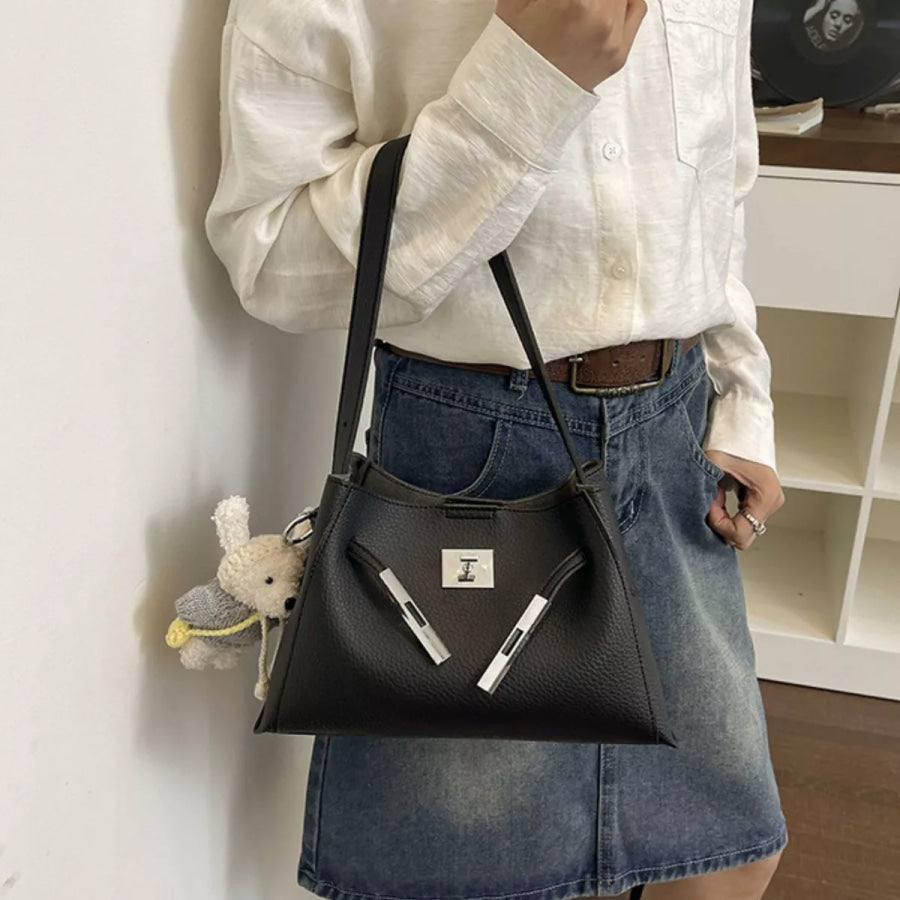 Lock Detail Crossbody Bag Black / One Size Apparel and Accessories