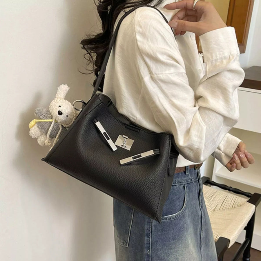 Lock Detail Crossbody Bag Black / One Size Apparel and Accessories