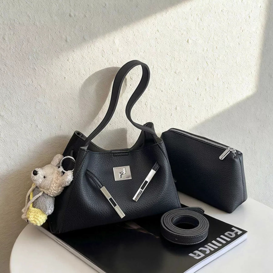 Lock Detail Crossbody Bag Black / One Size Apparel and Accessories