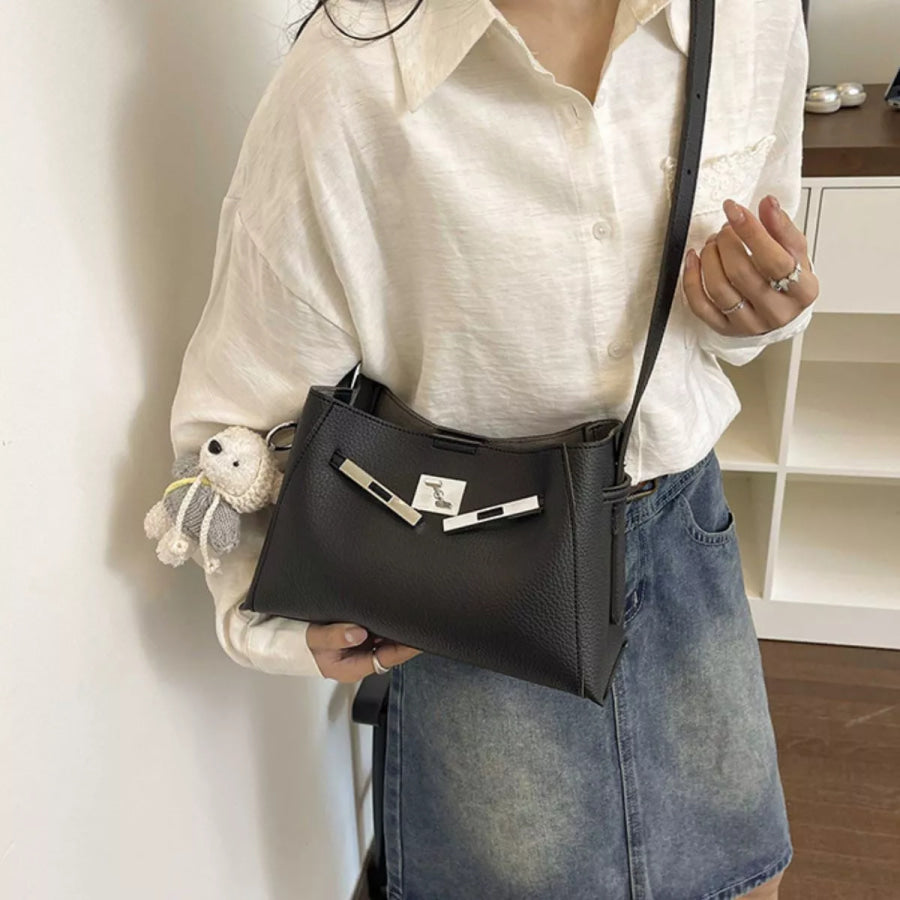 Lock Detail Crossbody Bag Black / One Size Apparel and Accessories
