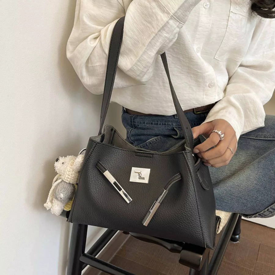 Lock Detail Crossbody Bag Black / One Size Apparel and Accessories