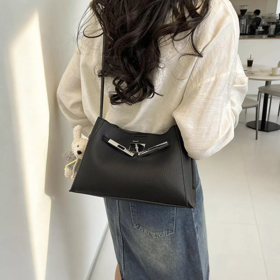 Lock Detail Crossbody Bag Black / One Size Apparel and Accessories