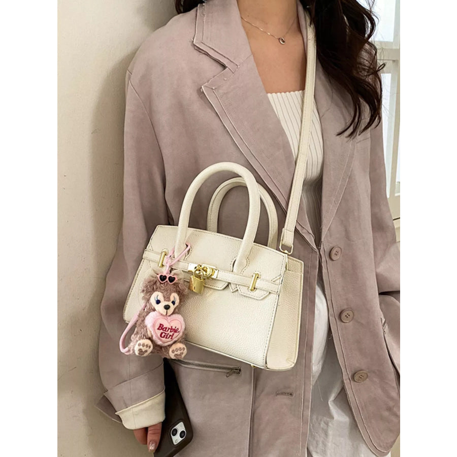 Lock Detail Top Handle Crossbody Bag White / One Size Apparel and Accessories