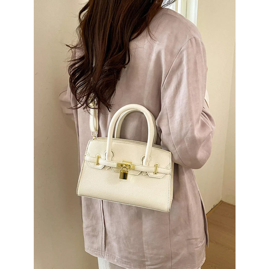 Lock Detail Top Handle Crossbody Bag White / One Size Apparel and Accessories