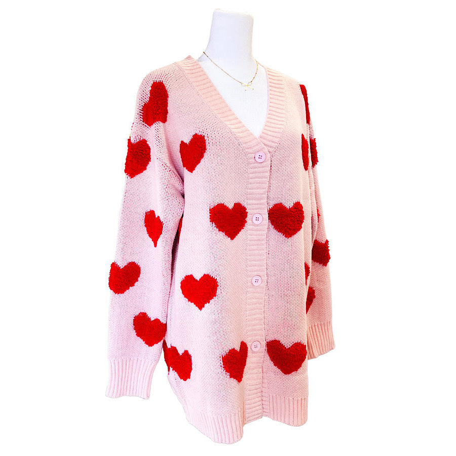 Long Light Pink Heart Cardigan WS 503 Other Outerwear