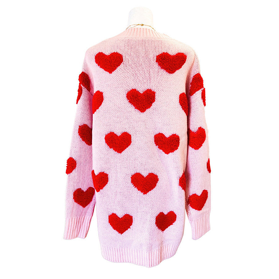 Long Light Pink Heart Cardigan WS 503 Other Outerwear