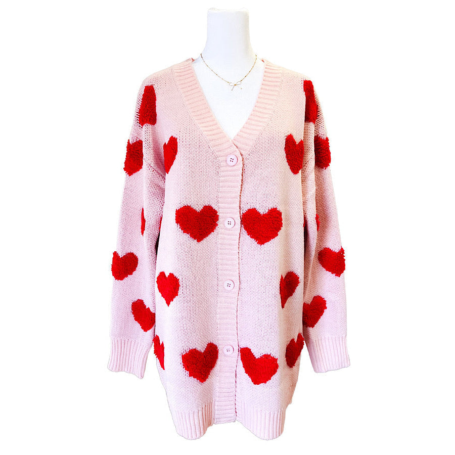 Long Light Pink Heart Cardigan WS 503 Other Outerwear