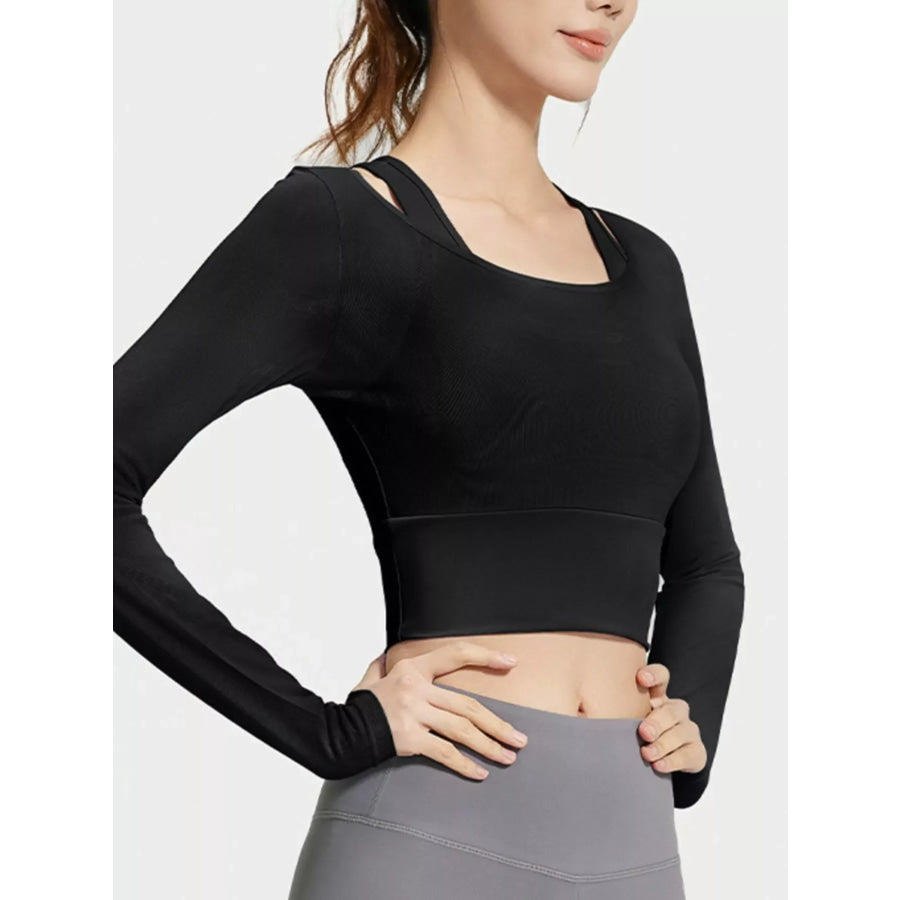 Long Sleeve Active T-Shirt with Built-in Bra Black / S Apparel and Accessories