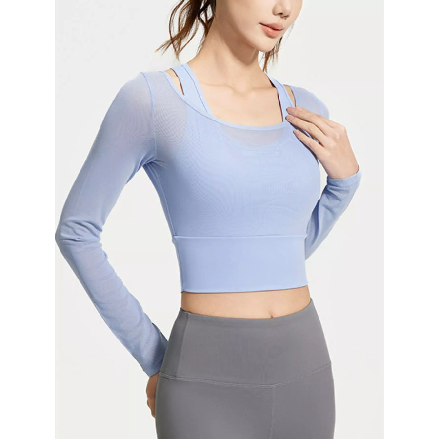 Long Sleeve Active T-Shirt with Built-in Bra Light Blue / S Apparel and Accessories