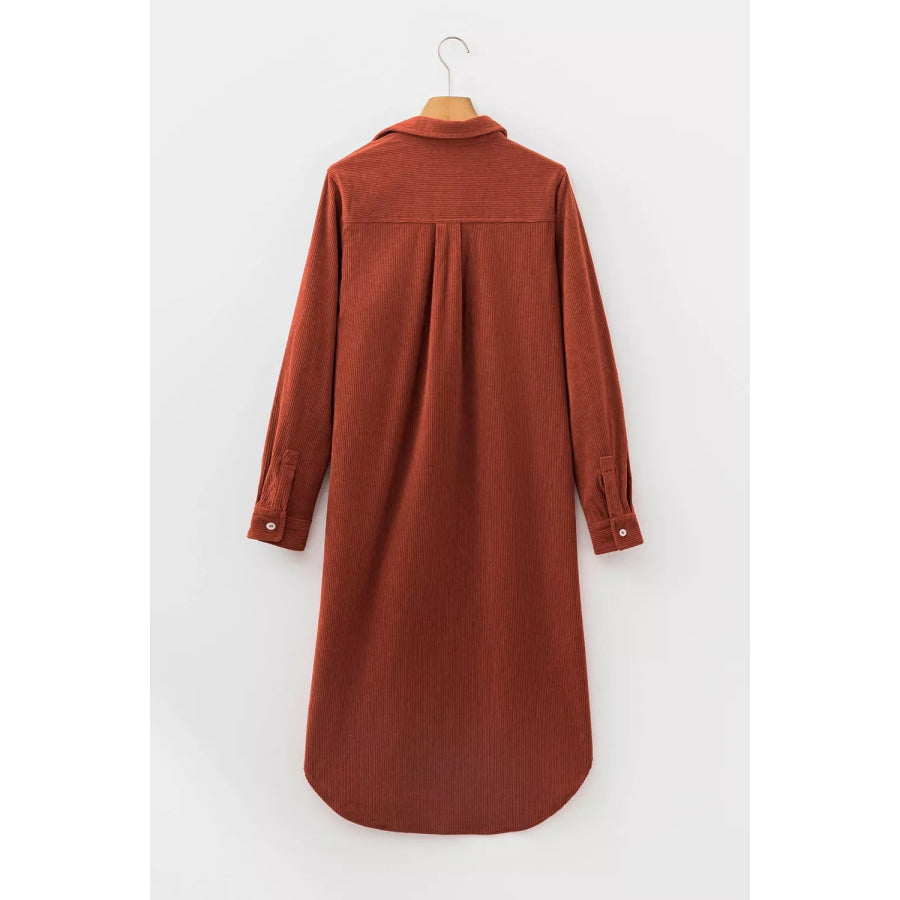 Long Sleeve Button Down Corduroy Midi Dress Apparel and Accessories