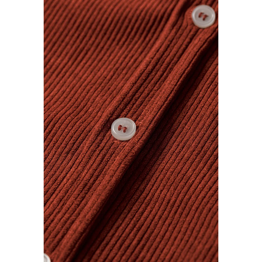 Long Sleeve Button Down Corduroy Midi Dress Apparel and Accessories