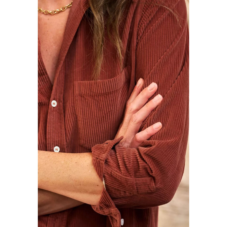 Long Sleeve Button Down Corduroy Midi Dress Apparel and Accessories