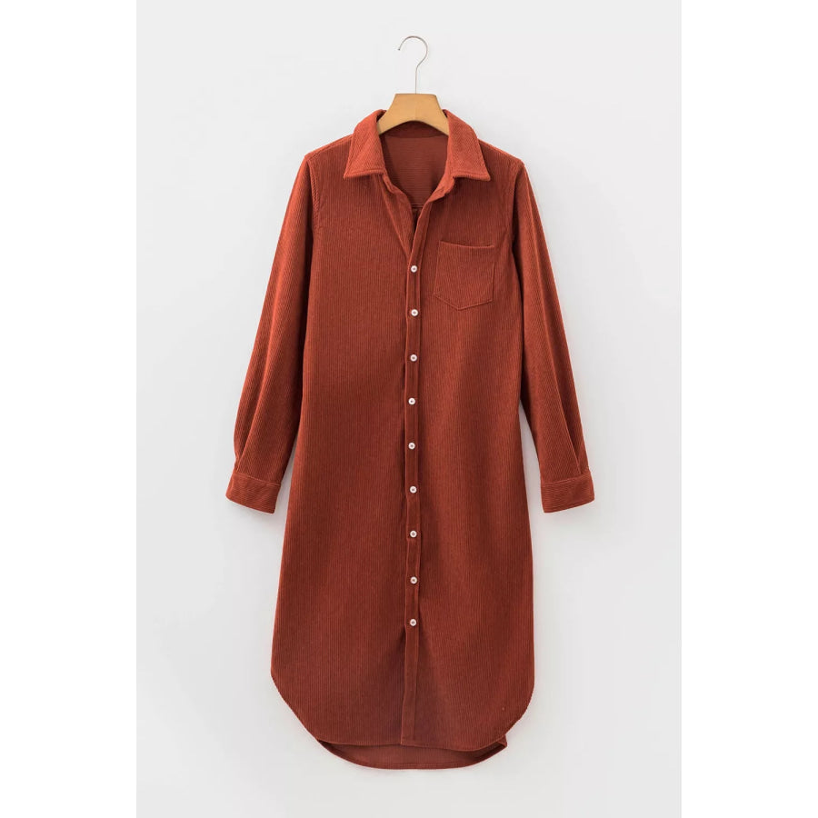 Long Sleeve Button Down Corduroy Midi Dress Apparel and Accessories