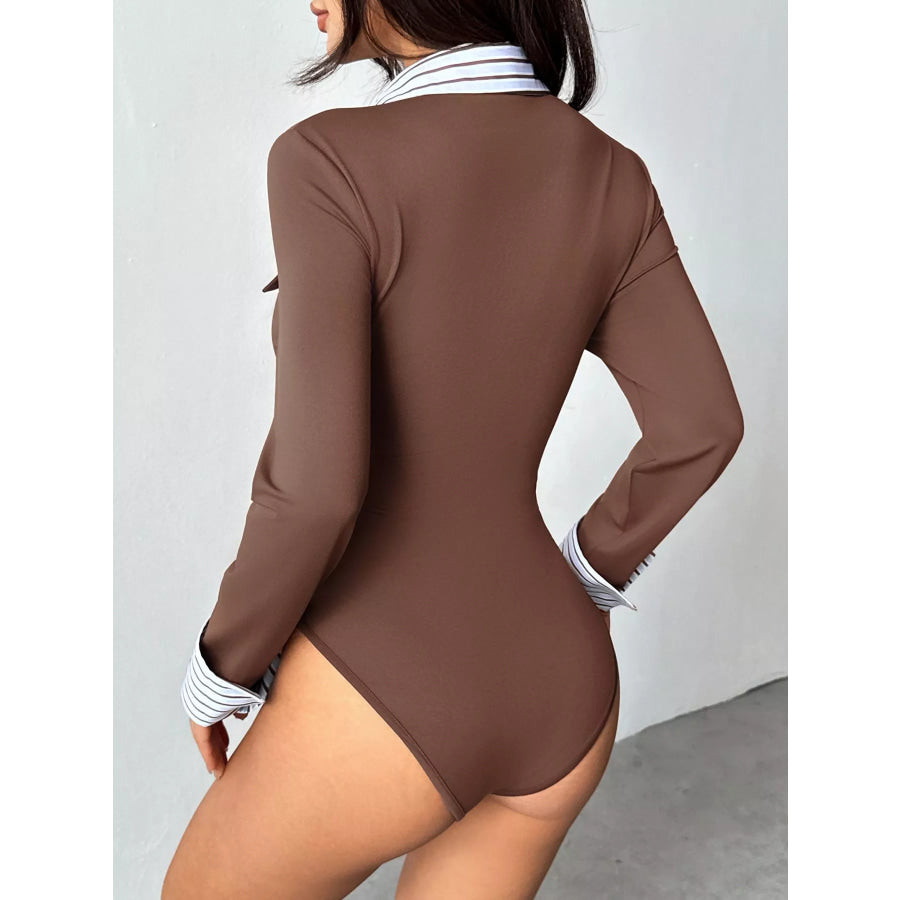 Long Sleeve Button Front Bodysuit Apparel and Accessories