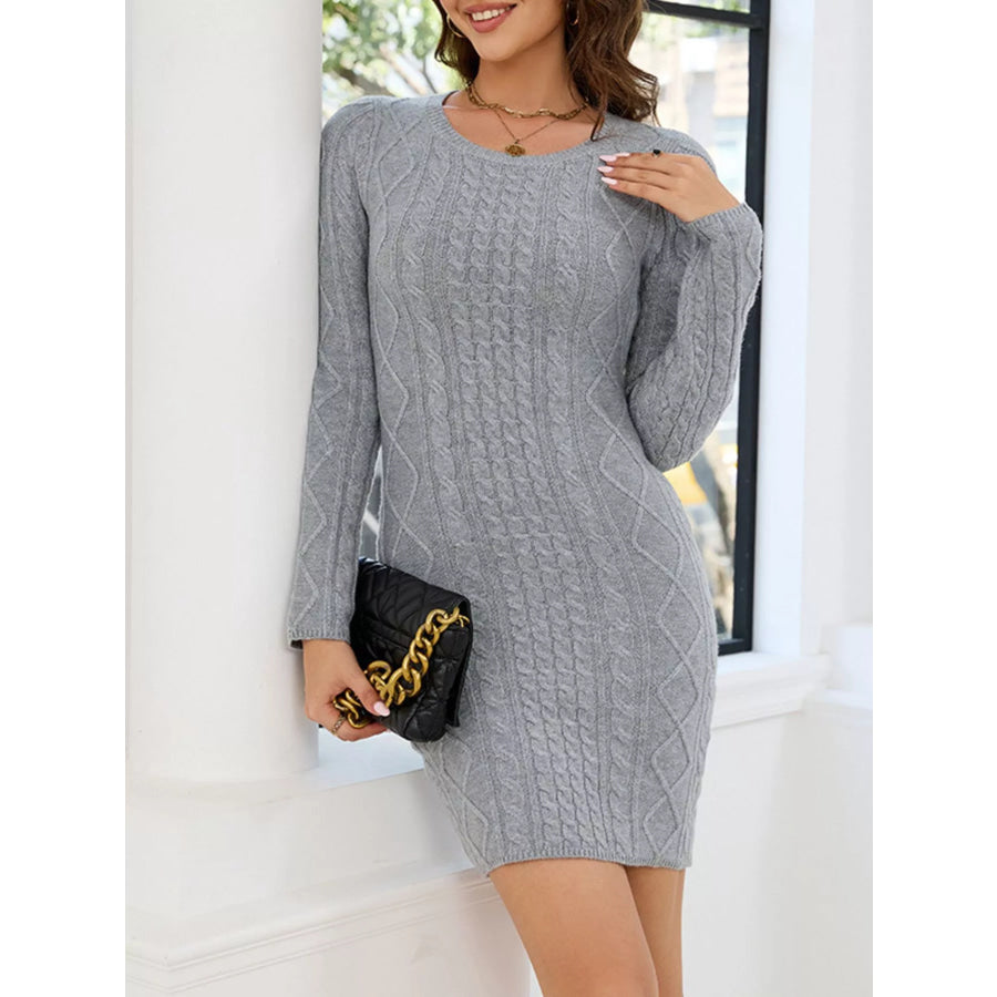 Long Sleeve Cable Knit Cutout Backless Mini Dress Apparel and Accessories